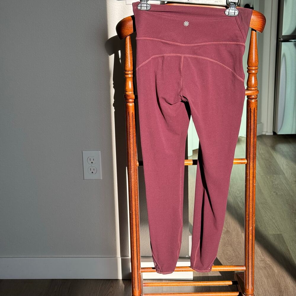 Athleta High Rise Leggings Laser Cut Mesh Trim Burgundy Sz S Yoga Gym - Picture 2 of 10